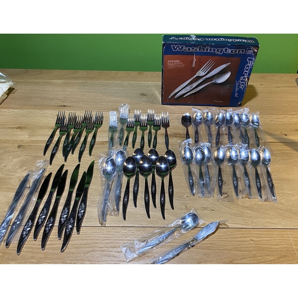 Washington Forge Avon Rose Stainless Flatware Set of 49 with Box‎ VTG MCM